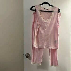 NWOT Lauren Ralph Lauren Pink and White Striped PJs with Lace detail Siz…